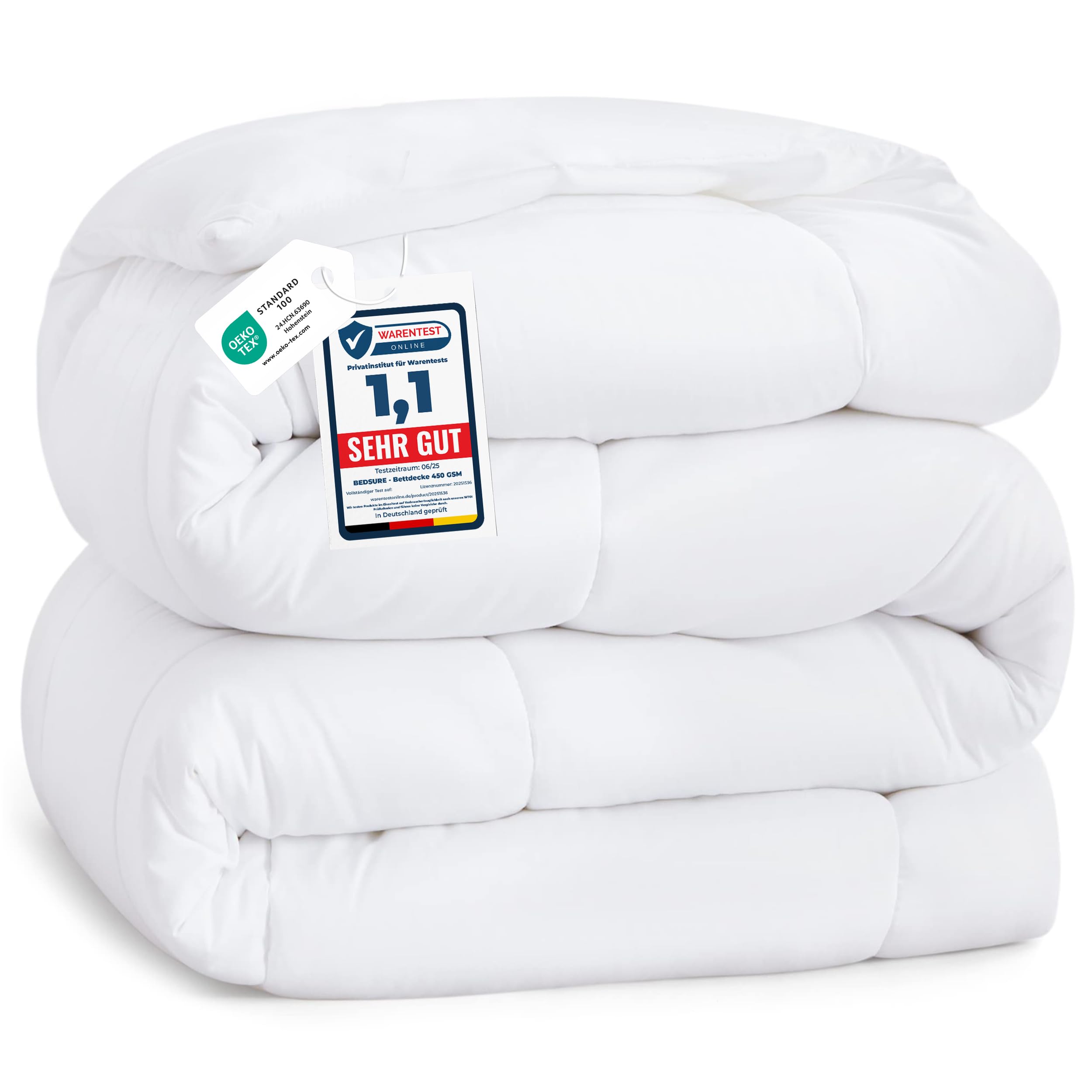 Bedsure Edredón Relleno Nórdico 220x240-450gsm Doble Invierno, Blanco | Certificado Oeko-Tex, edredón cálido 4 estaciones, acolchado suave, lavable a máquina sin deformaciones
