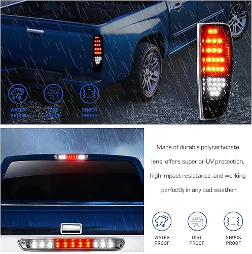 Miniatura 7 de Conjunto de luz trasera LED + tercera luz de freno para Chevy Coloradopara GMC Canyon 2004-2012, luz trasera de carga de freno trasero, carcasa