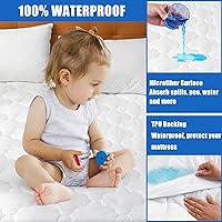 Vista 2 de Protector de colchón acolchado, 100 % impermeable y transpirable con elástico para colchones de 6 a 21 pulgadas de profundidad; protector relleno