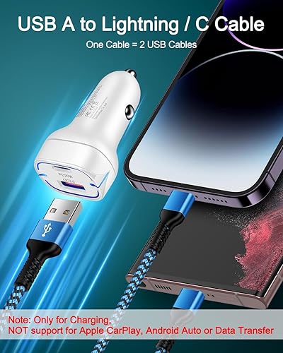 Miniatura 6 de Paquete de 3 cables de carga rápida 2 en 1 de Apple y Android USB a Lightning y USB-C 2 en 1 para iPhone 17 17Pro 16e 16 15 14 Pro Max Plus 13 12,