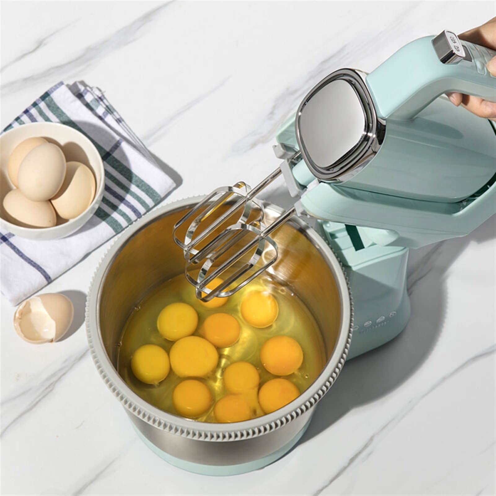 Saturey Batidora de Huevos Mezclador de Soporte, computadora de Escritorio Huevo eléctrico Huevo de 9 velocidades Mezclador de Cocina de Acero Inoxidable Batidores de Cocina