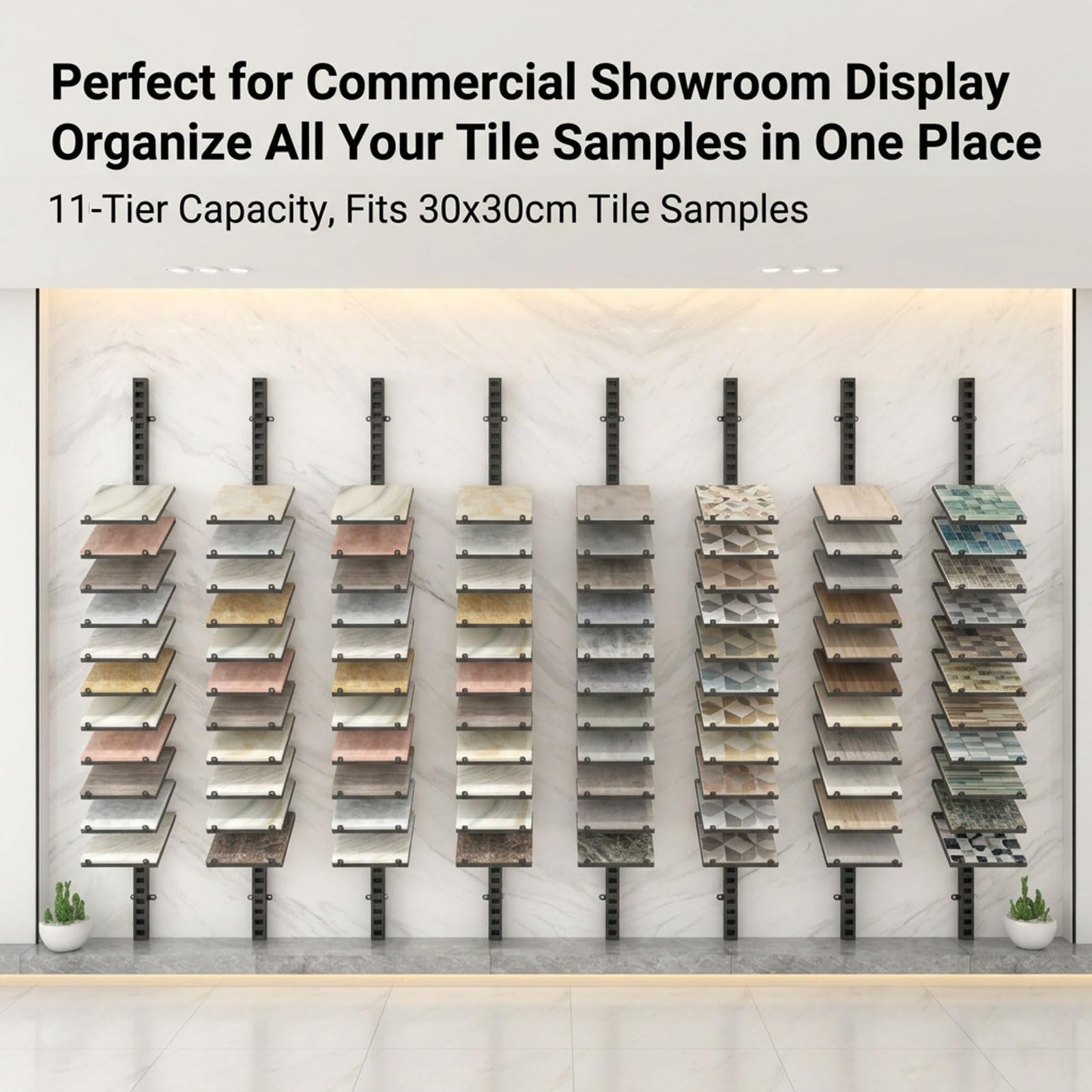 Espositore da parete a 11 ripiani, in metallo resistente, con slot regolabili per showroom e vendita al dettaglio, nero, 200 cm / 78.7in, perfetto per campioni ed esposizioni