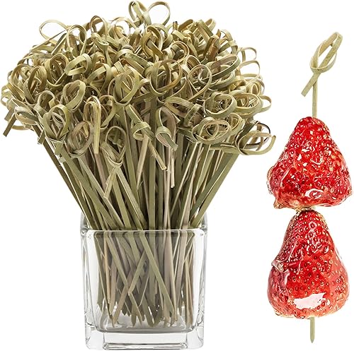 400 palillos de cóctel de 4.7 pulgadas para aperitivos, brochetas de nudo de bambú natural, palillos de dientes para fiestas, aperitivos, bebidas,