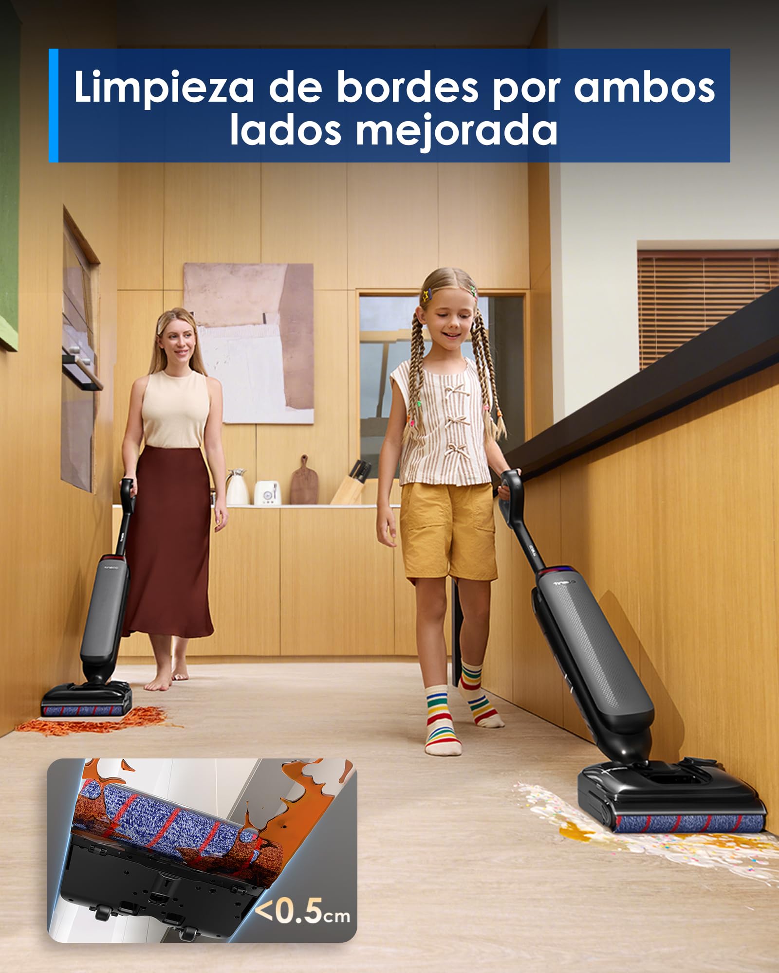 Tineco Floor One S7 Artist Aspiradora en seco y húmedo, Succión de 22 kPa, Diseño antienredos DualBlock - Secado rápido a 85 °C - 50 min de autonomía - Limpieza de Bordes por Ambos Lados