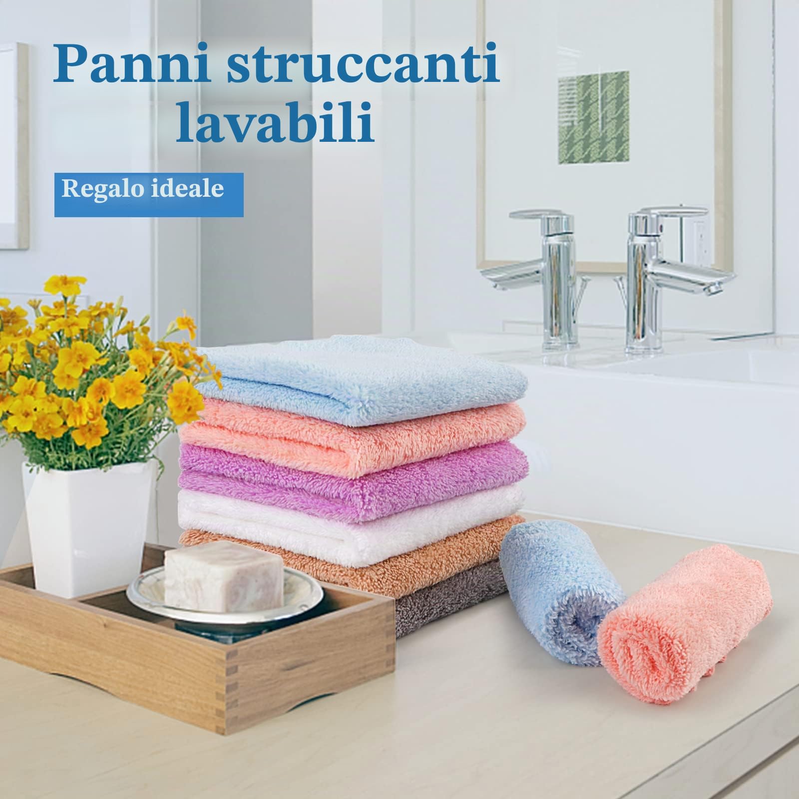 Orighty Panni struccanti, riutilizzabili, morbidi e lavabili, in microfibra di corallo per viso, occhi, labbra, confezione da 24, 17,8 x 17,8 cm