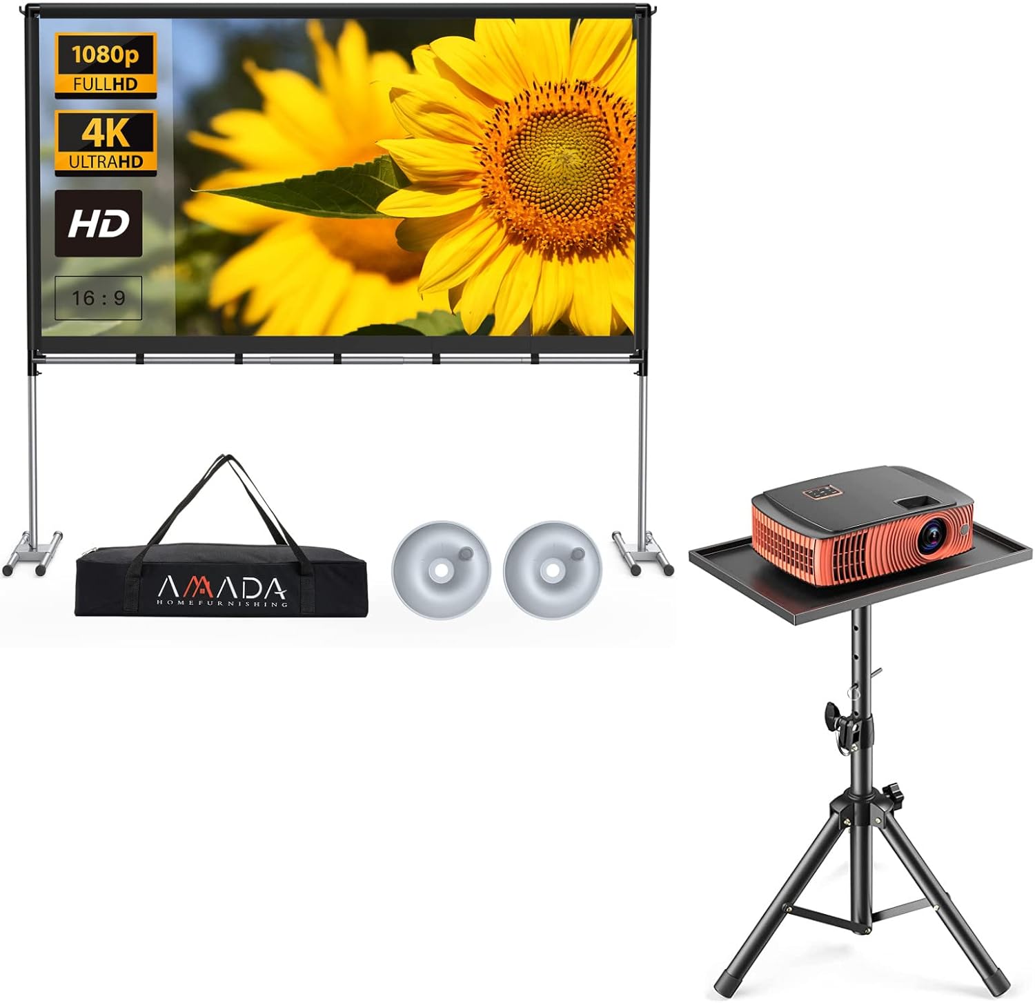Projector and 100" Projector Screen with Stand Electronics