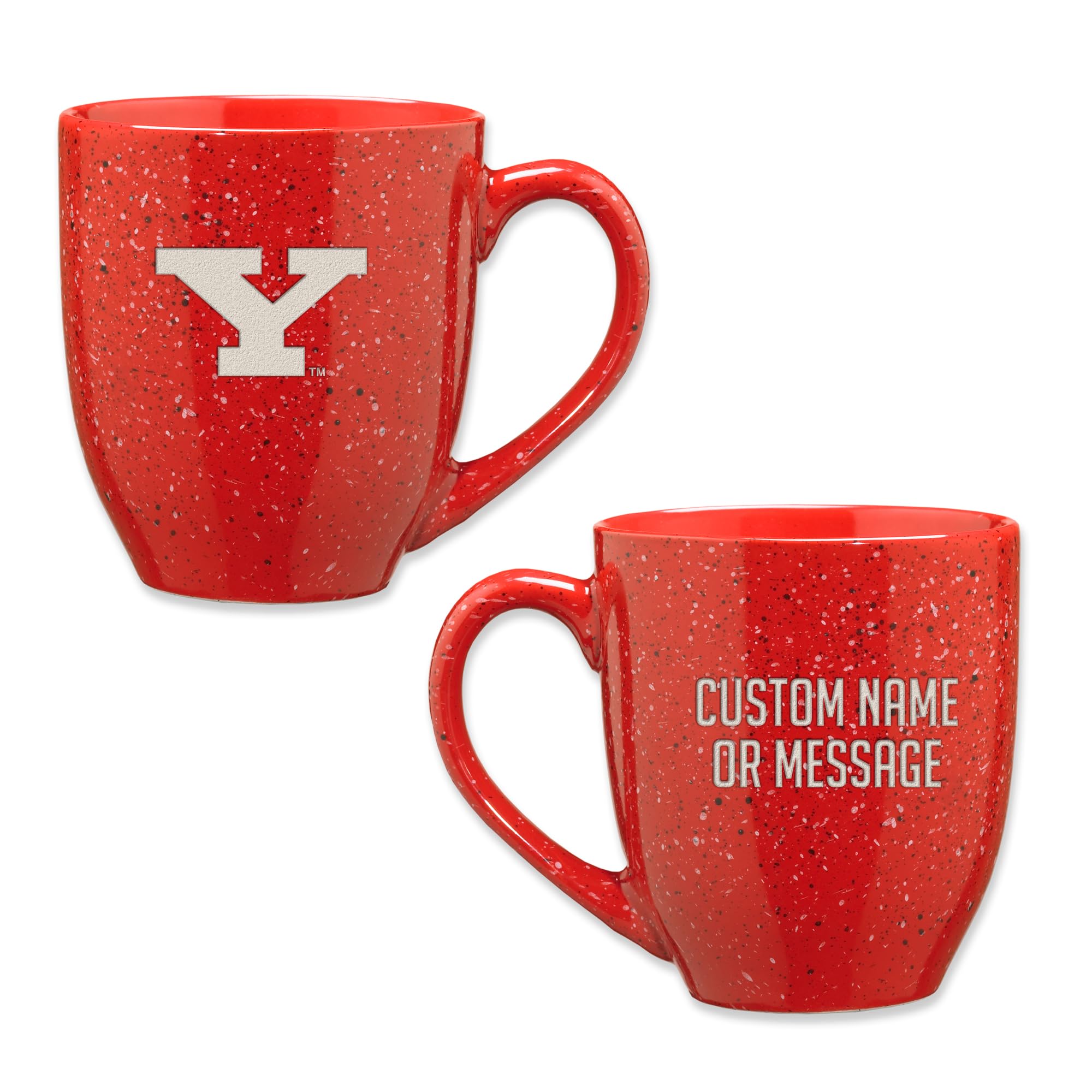 Rico Industries NCAA Youngstown Penguins Red Personalized 16 oz Team Color Laser Engraved Speckled Ceramic Coffee Mug