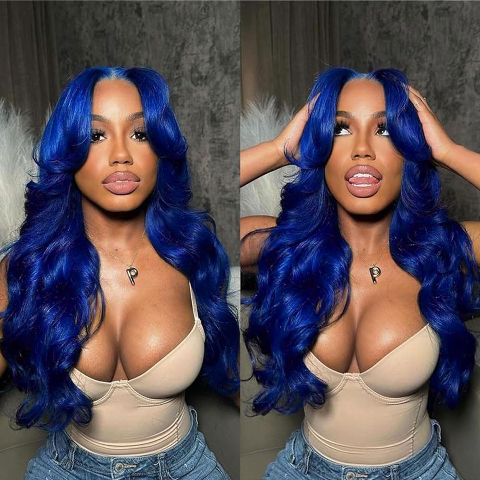 Amazon.com : Suresen Blue Lace Front Wigs Human Hair 24 Inch 