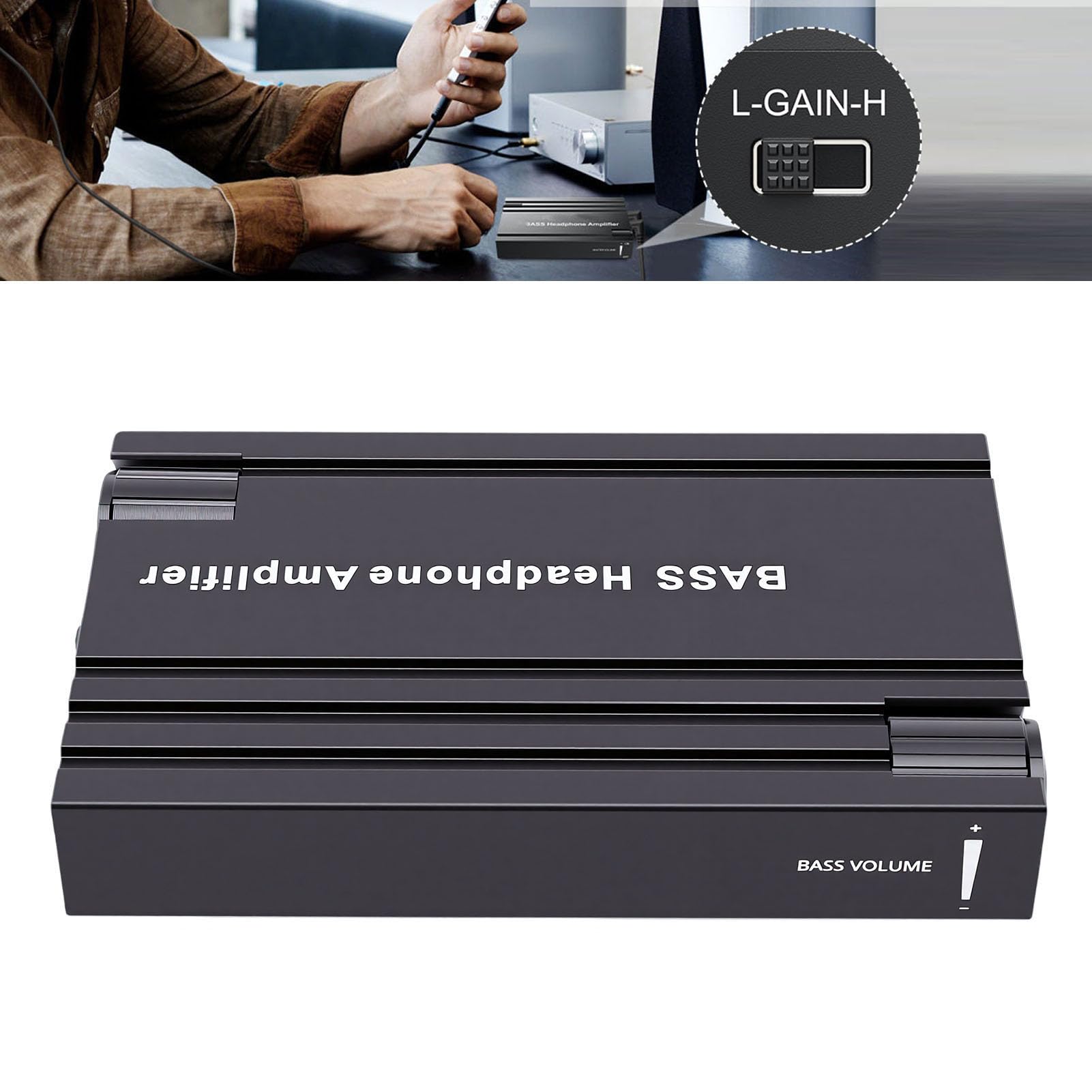 Fabater Amplificatore per Cuffie, Amplificatore HiFi Portatile in Alluminio da 16-300 Ohm, Jack da 3,5Mm USB Ricaricabile, Interruttori GAIN a Due Stadi, Controllo Potenziamento Bassi