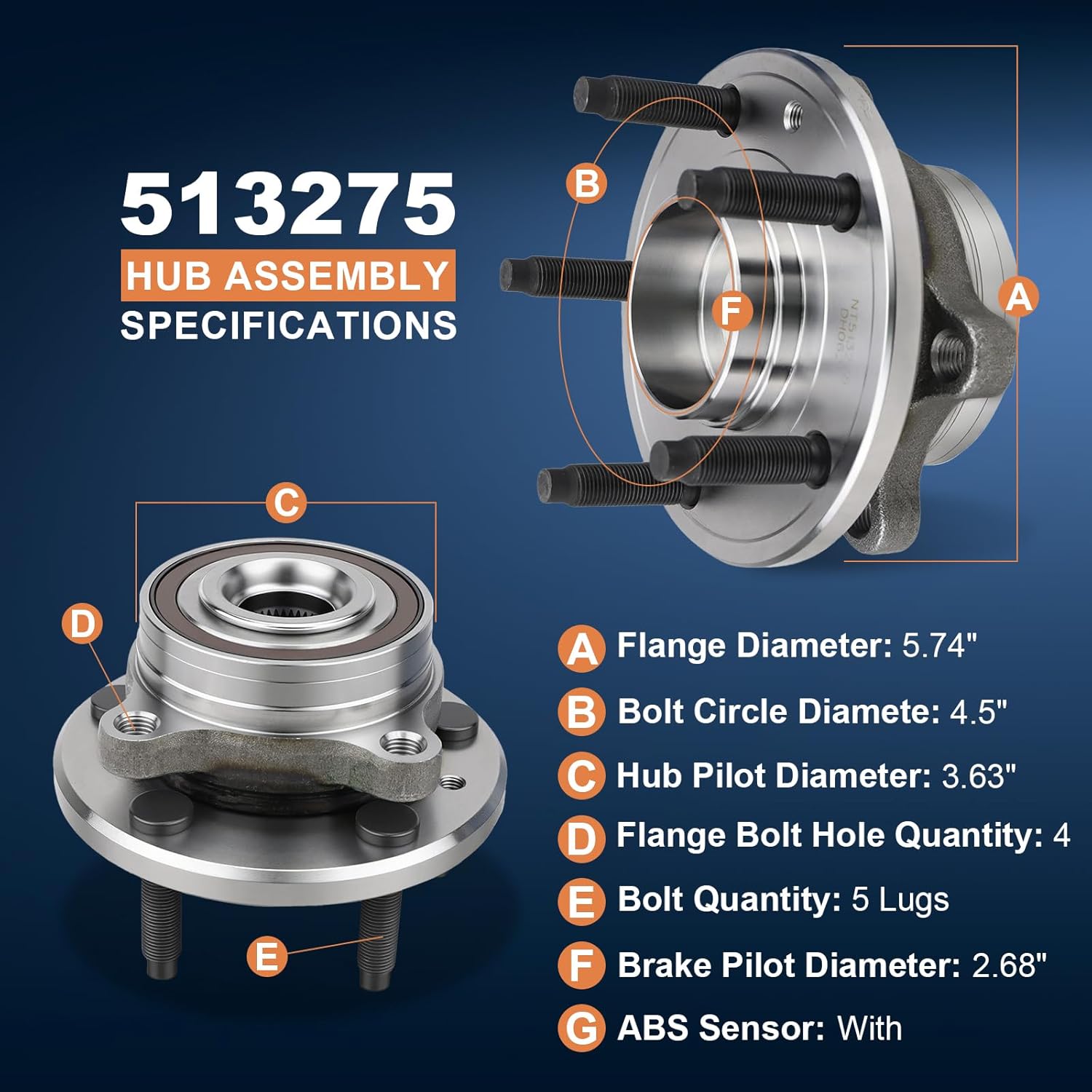 CRS NT513275 Front or Rear Wheel Bearing Hub Assembly for 2010-2019 Ford Taurus 2009-2019 Flex 2009-2016 Lincoln MKS 2010-2019 MKT