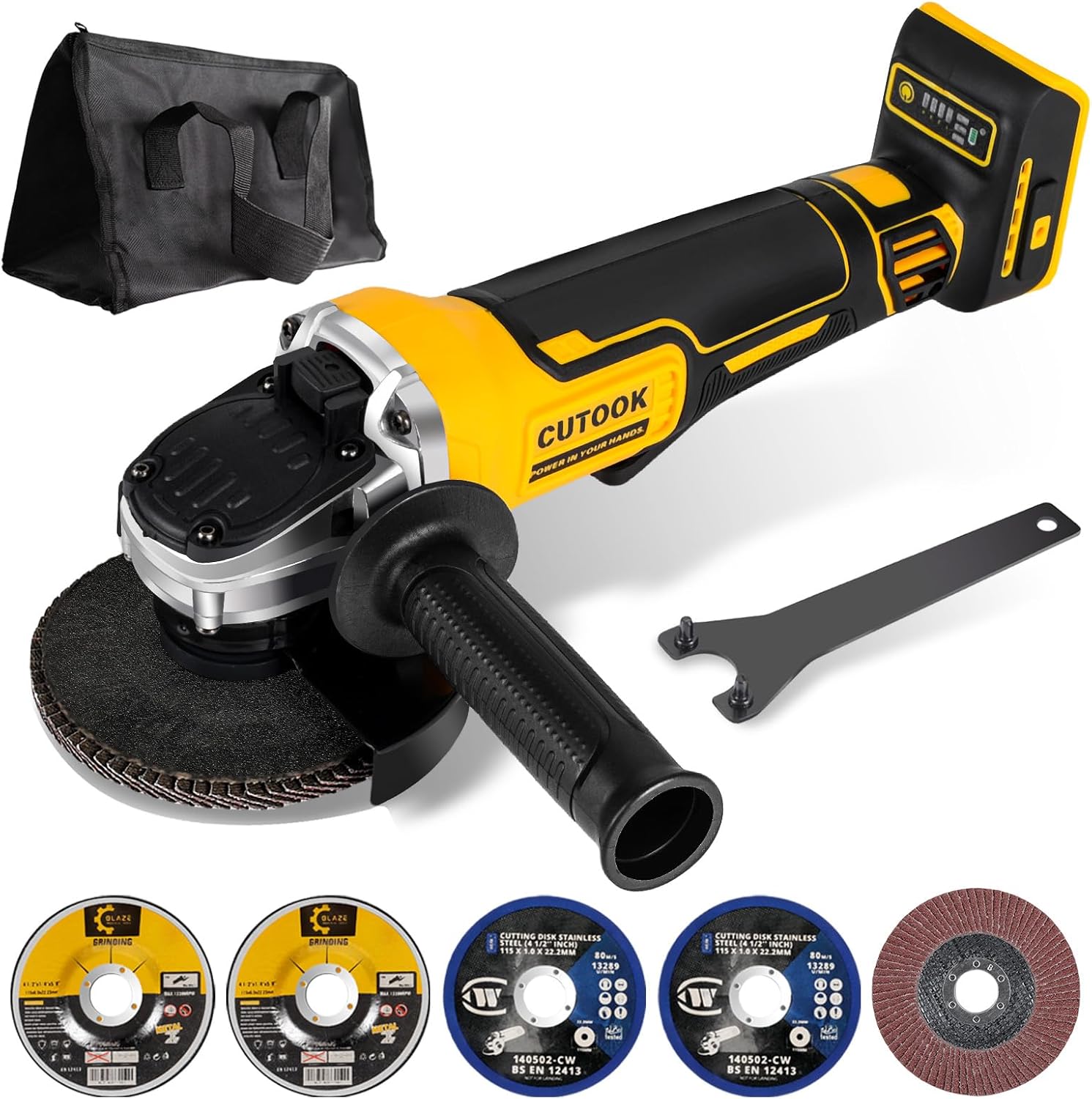 Cordless Angle Grinder 4-1/2 inch Compatible with DeWalt 20V Battery, 10000 RPM Brushless Motor with 4 Variable Speeds, 5 PCS Blades for Cutting, Griding, Polishing (Battery NOT Included)