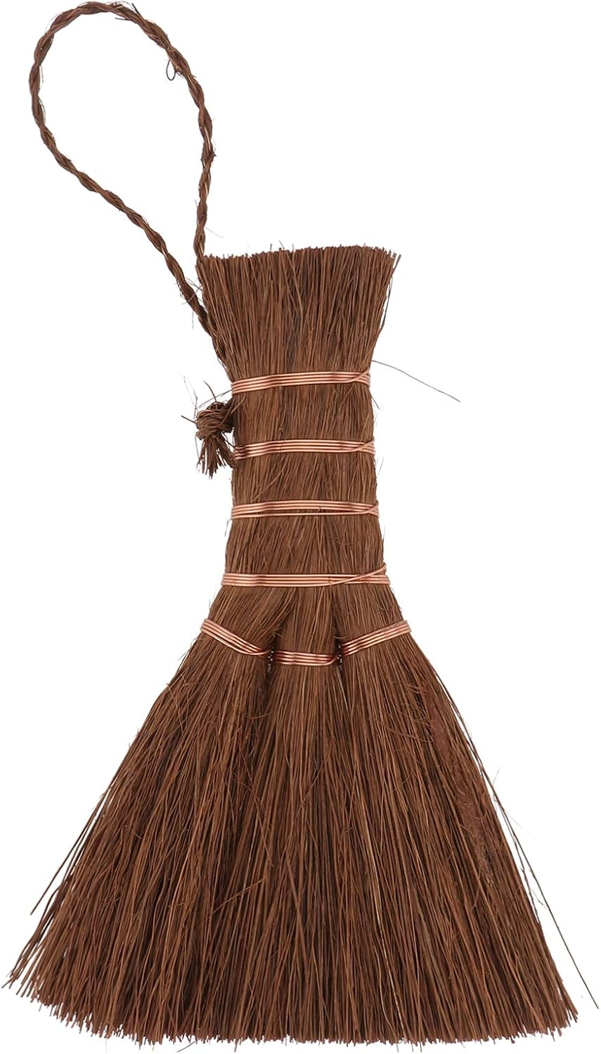 Yardwe Mini Palm Broom Tea Ceremony Brush Natural Straw Small Whisk Broom with Hanging Rope for Household Dust Cleaning 5.51X3.14X1.96In