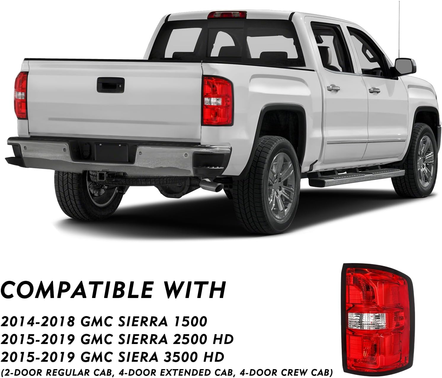 Tail Light For 2014-2018 GMC Sierra 1500 15-19 2500HD 3500HD Halogen Outer Rear Taillight Assembly Replacement Brake Tail Lamp Pair Set