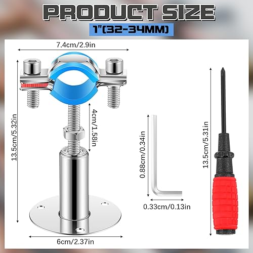Miniatura 2 de 8 soportes de tubo de montaje en pared de acero inoxidable 304, adecuado para diámetro exterior de 1 pulgada (1.260-1.339 in), altura ajustable de