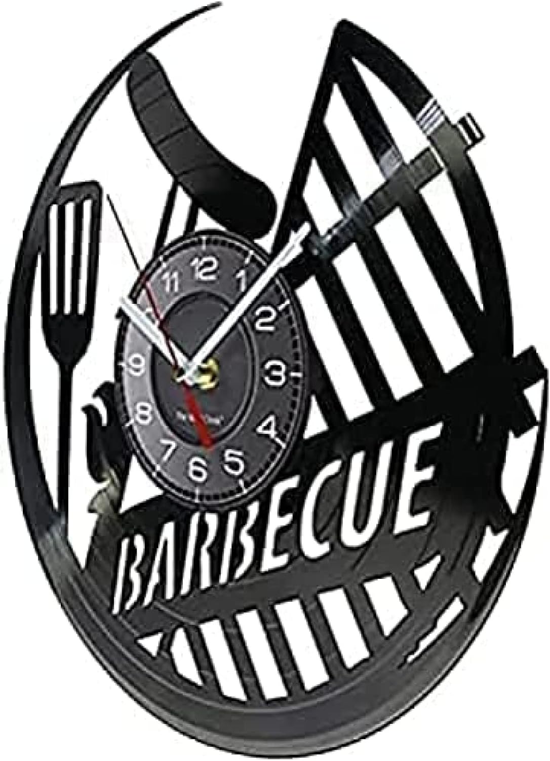 Round Wall Clock Barbecue Sausage Outdoor Picnic Vinyl BBQ Grill Sign Home Decor Roast Meat Hanging Watch Cooking Lover Decorative Gift