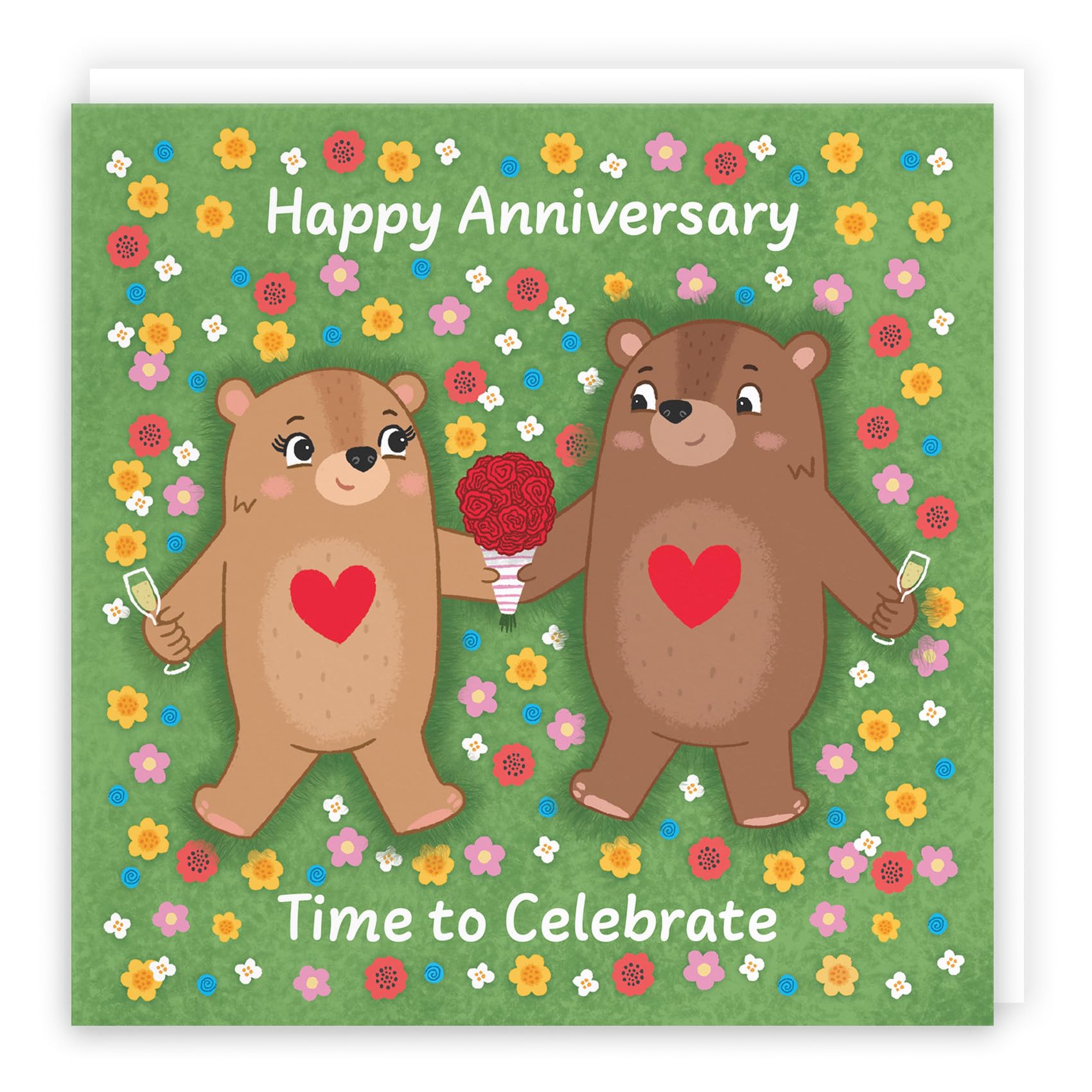 Hunts England, Cute Flowery Bears Anniversary Card, for Him Her, Couple, Men, Women, Fun Bears Anniversary Card