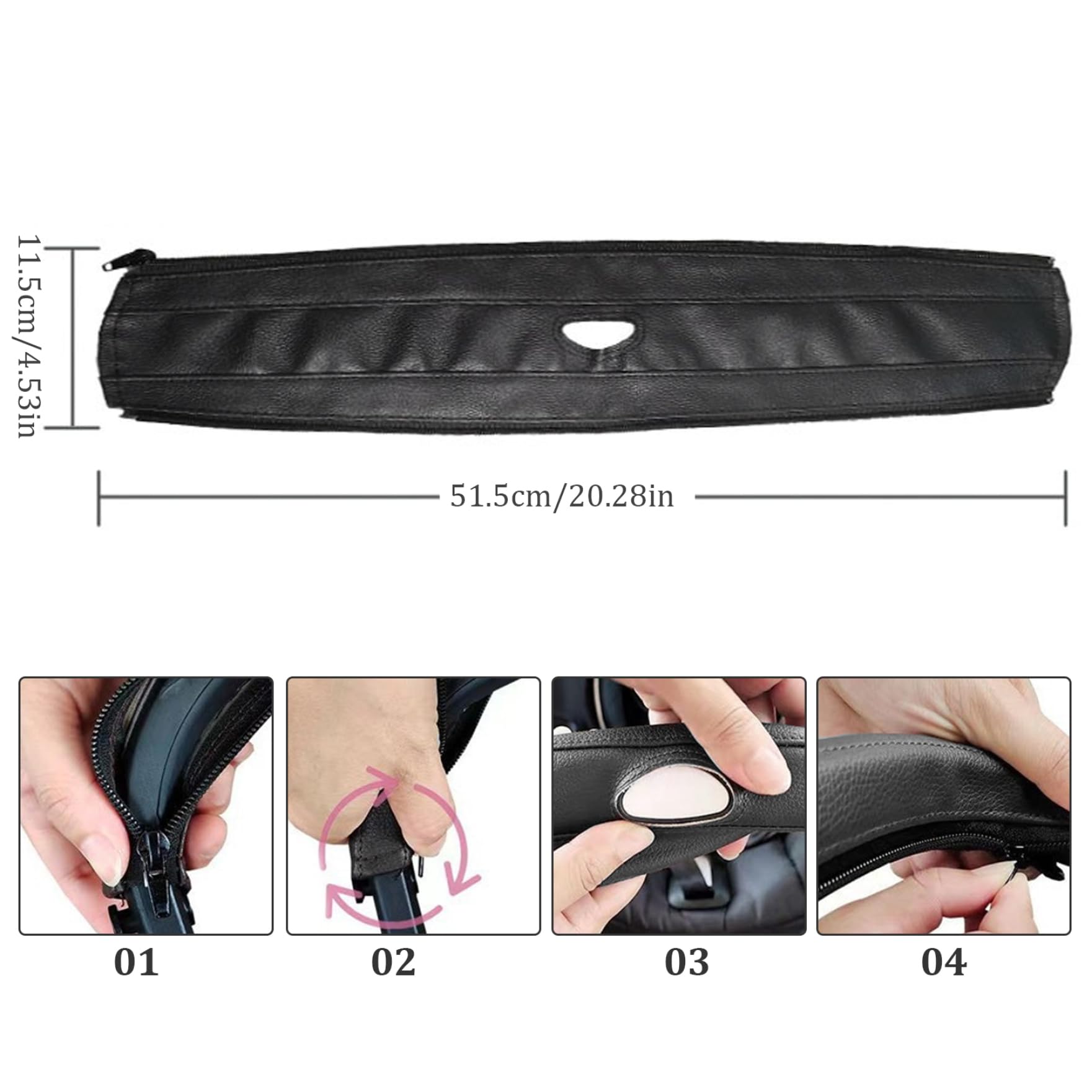 Copri maniglia per passeggino Copri maniglia per carrozzina in pelle nera Antiscivolo e resistente alle macchie Impugnature per maniglia per passeggino con cerniera per protezione bracciolo carrozzina