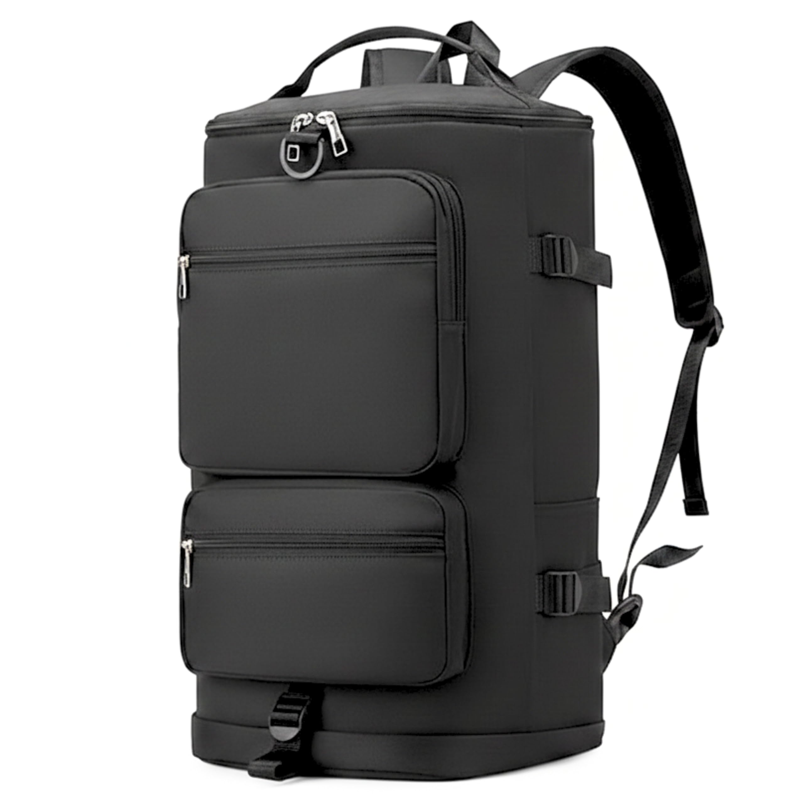 2in1 Nylon 26cm Lightweight Waterproof Bucket Duffle Bag with Shoulder Straps, Small Rucksack Travel Bag for Men & Women with Wet Pocket & Shoe Compartment (50x26x26 cm) (Black, 34L)