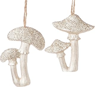 The Bridge Collection Beautiful Champagne Glittered Mushroom Ornament Set - Set of 2 Woodland Double Mushroom Christmas Tree Ornaments