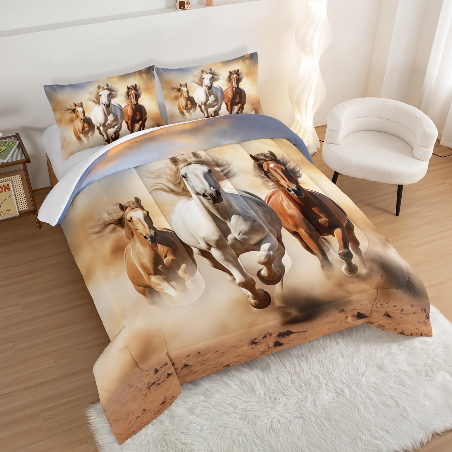 Pentium Horse Print Bedding Comforter Set Full Size for Teens,Farm Animal Pattern Bedding Set for Boys Girls Room Horse Decor,Desert Theme Bedding Set with 2 Pillowcases. - Image 2