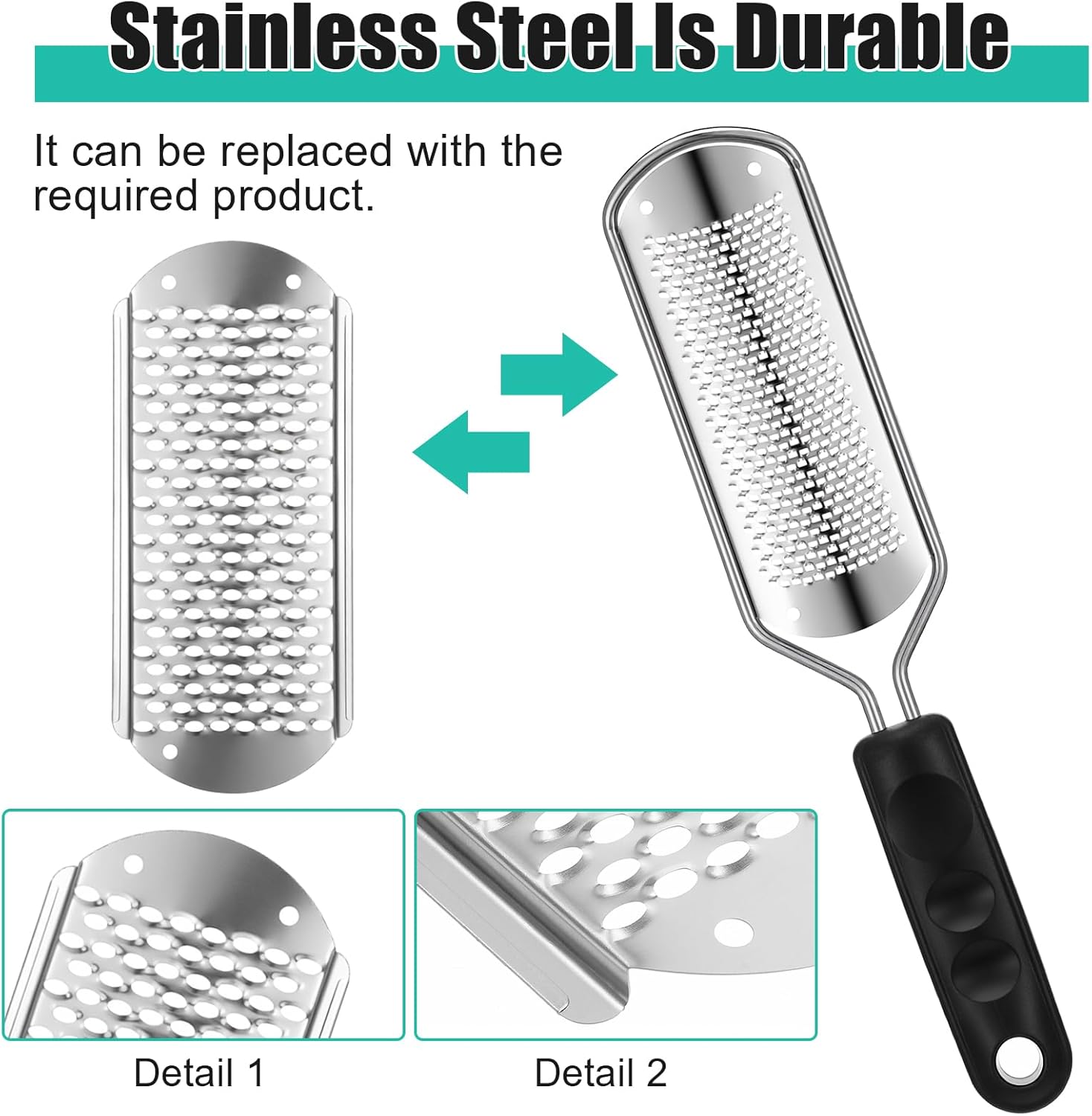 Professional Foot Rasp Callus Remover Set - 2 Stainless Steel Pedicure Files with 12 Replacement Blades (Coarse & Fine Grit) for Dead Skin Removal, Home Salon Foot Care