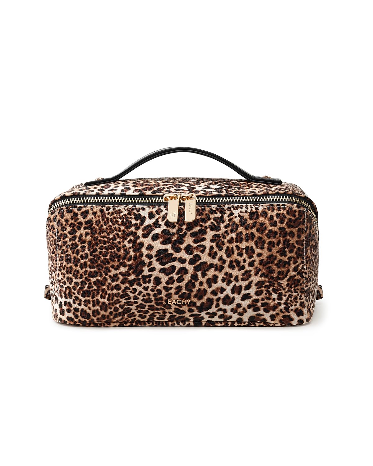 EACHY Travel Makeup Bag for Women, Flat Open Leopard Print Cosmetic Bag