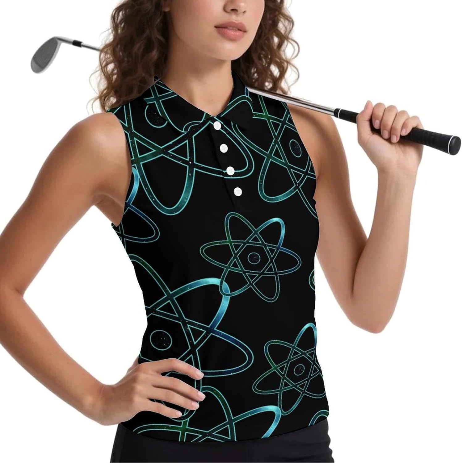 Physical Atom Stars Sky Spaces Women's Golf Shirt Sleeveless Polo Shirts Tank Tops Blouses Tennis T-Shirts Casual