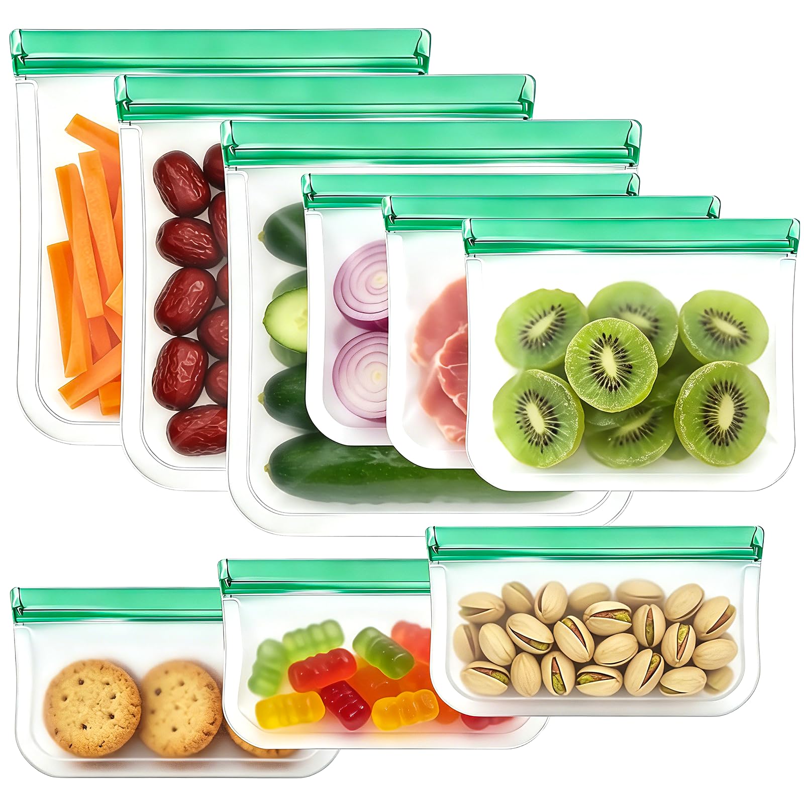 Reusable Silicone Freezer Storage Bags, 9Pack Multi-Size Food Storage Containers, Leakproof Freezer &amp; Microwave Safe Reusable Snack &amp; Sandwich Bags - 3 Gallon 3 Snack 3 Sandwich Bags