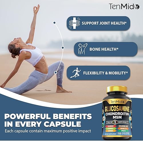 Miniatura 5 de Suplemento MSM de glucosamina condroitina  Fórmula 12 en 1  Combina con cúrcuma, ácido hialurónico, boswellia, omega-3, bromelina, jengibre y más