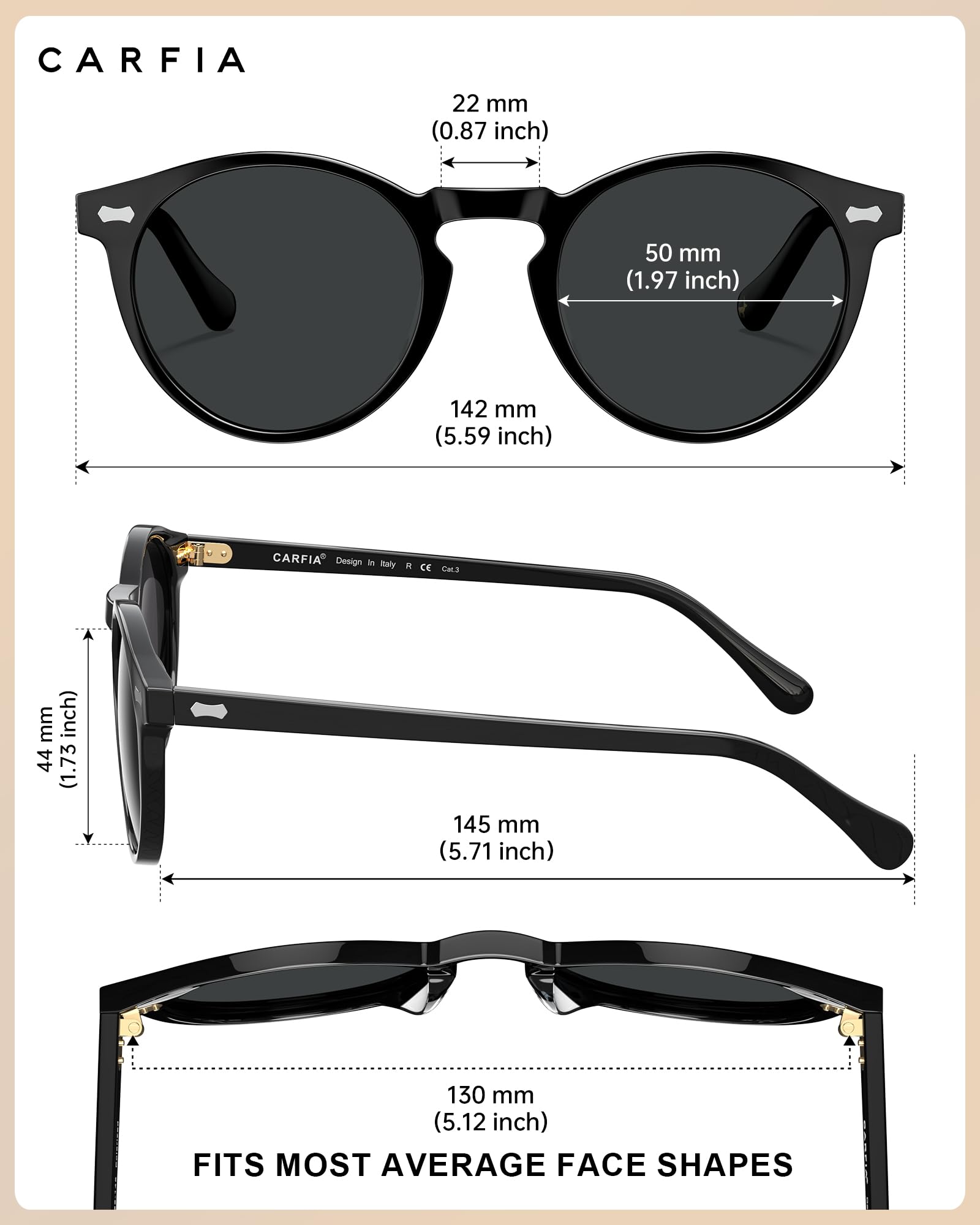CARFIA Polarisierte Sonnenbrille Herren Männer Fahrenbrille Runden Rahmen mit Lederetui
