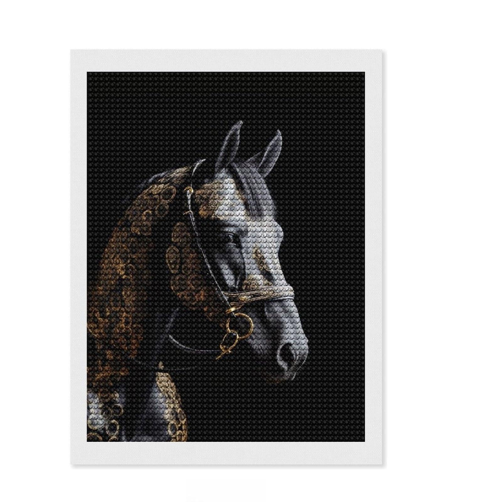 Junmoney Black and Gold Horse Diamond Painting Set 12"x16", with Tool Kit, Office Decor, Creative Hobby, Fun Craft Activity, Winter Craft