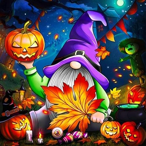 RICUVED Pintura artística de diamantes de gnomo, kit de pintura de diamantes de Halloween para adultos, taladro redondo completo, pintura de puntos