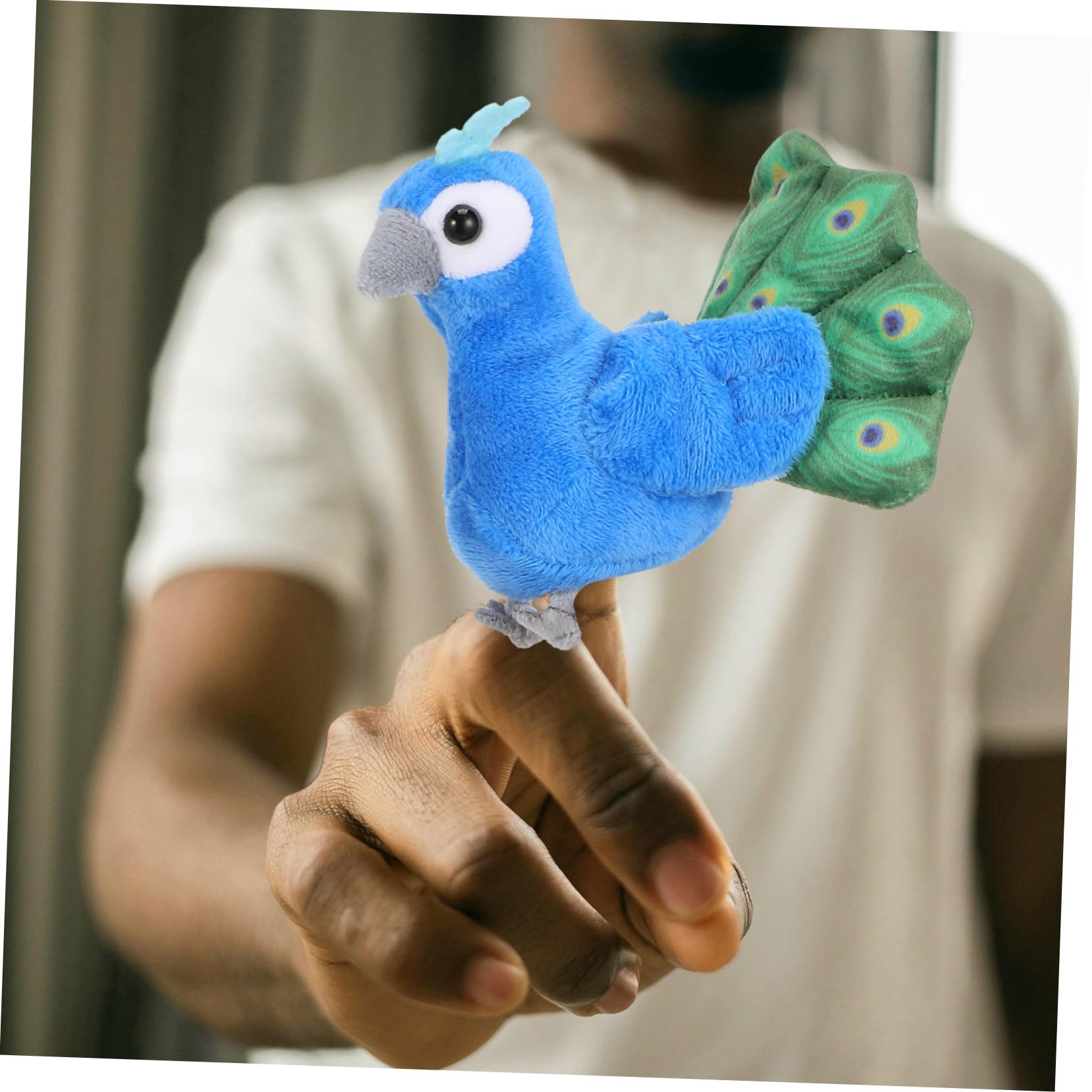 Gatuida Marionnette à Doigt Oiseau Peluche pour Tout-Petits Jeu Interactif Familial Design De Paon Attrayant Et Portable