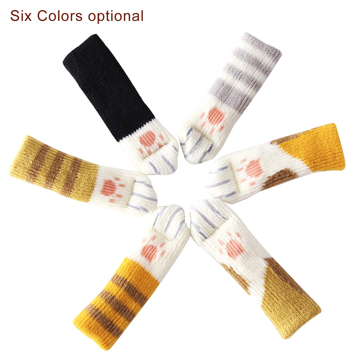 Image secondaire de 24PCS Chaussettes de Chaise tricoté avec Chat Mignon Pattes Design 6 Motifs Meubles Jambe Caps Anti Scratch Anti-Bruit Chaise Ja