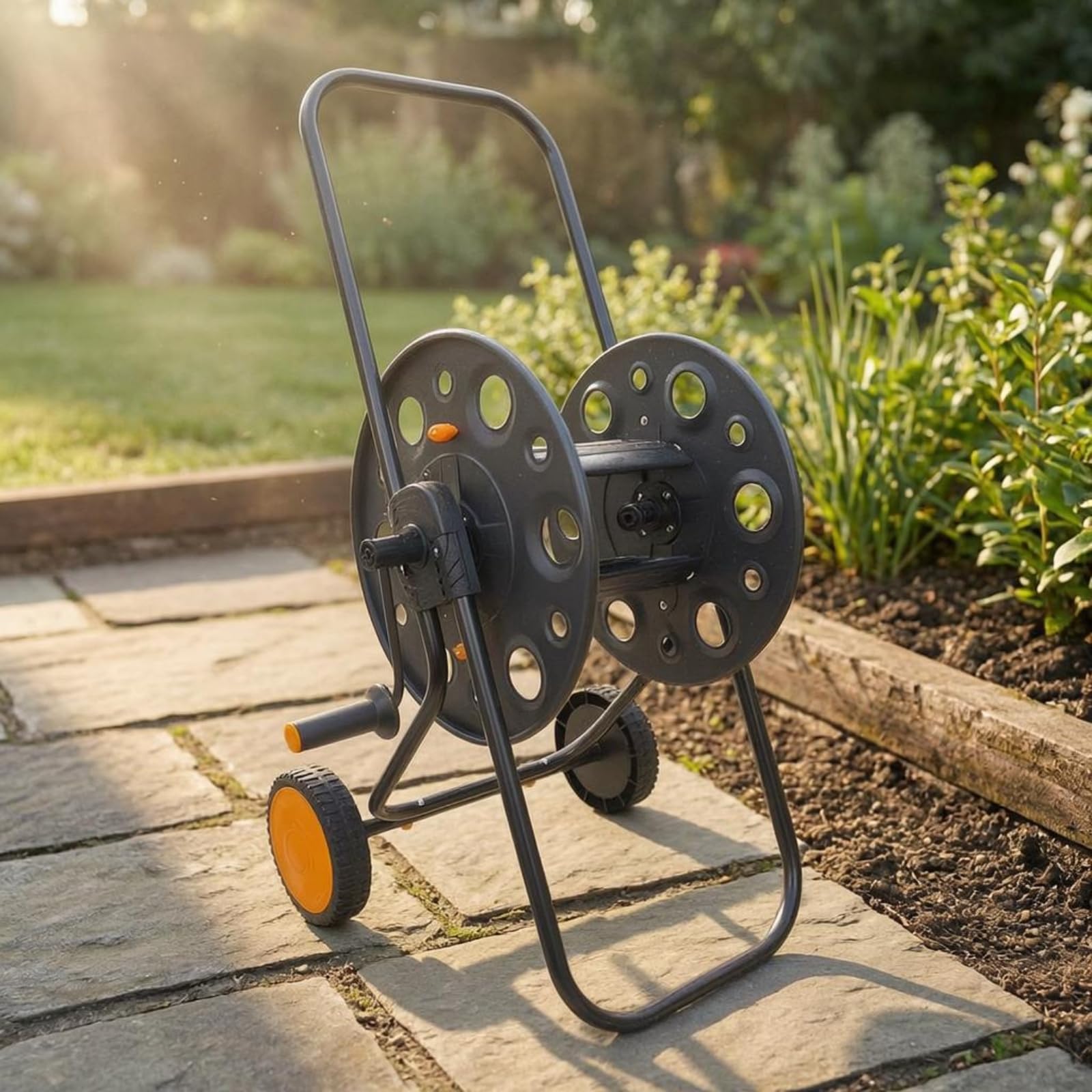 Baoblaze Avvolgitubo da Giardino Carrello Tubo in Metallo Carrello Avvolgitubo Organizzatore Bobina con Manico E Ruote per Riordino Tubo E Movimentazione Facile 100 M Adatto per Giardino
