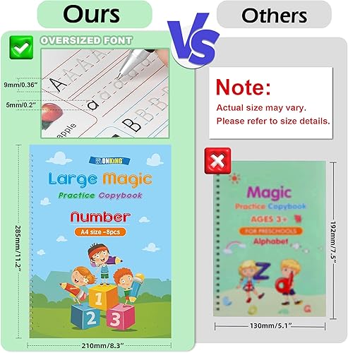Miniatura 2 de 4 cuadernos grandes de práctica mágica para niños, libro de práctica de escritura a mano, paquete de 4 con recarga de bolígrafo, caligrafía cursiva