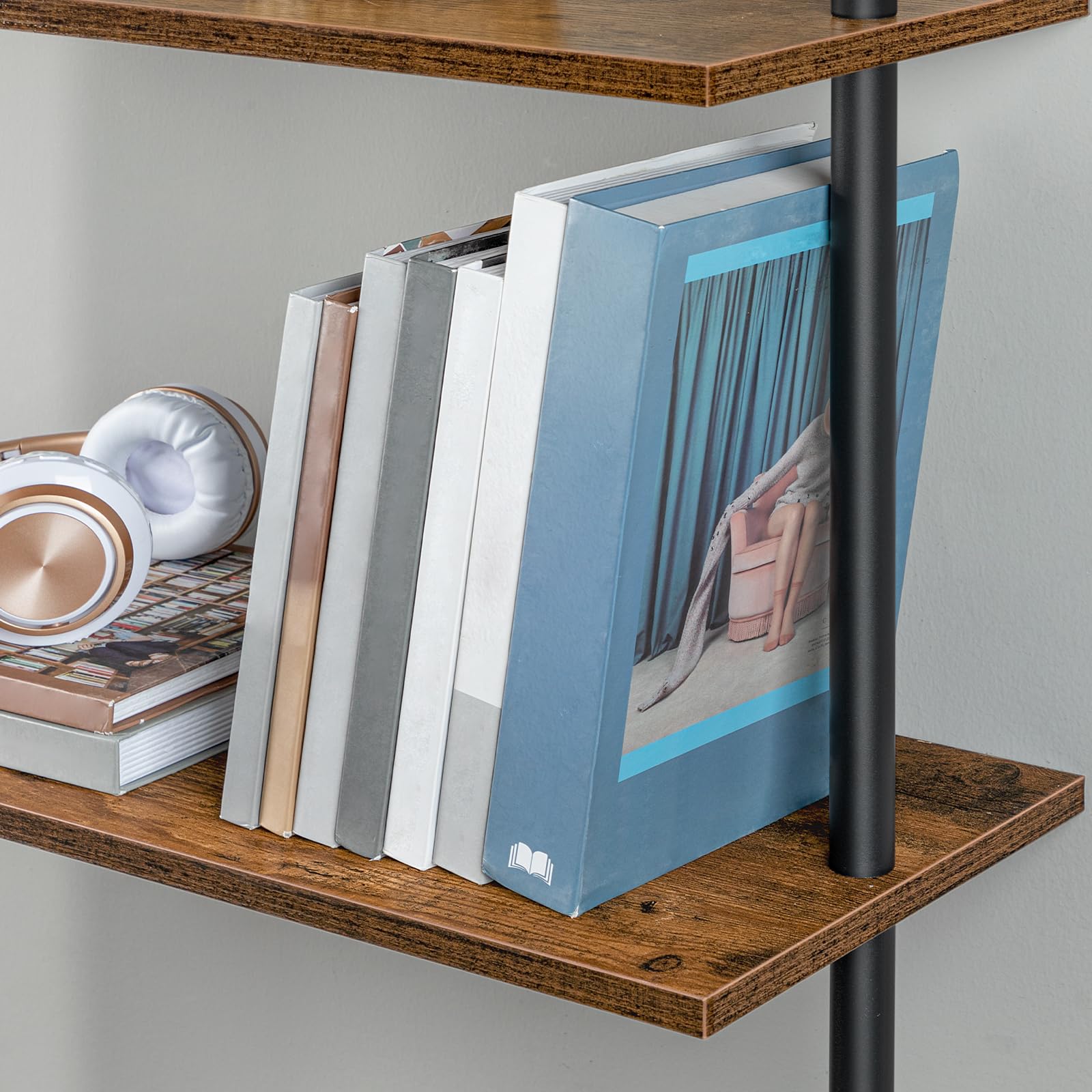HOOBRO Étagère Échelle, Étagère Murale en Bois d’ingénierie à 6 Niveaux, Bibliothèque Étroite, Présentoir, Étagère de Rangement, Support pour Plantes, pour Salon, Bureau, Marron Rustique EBF651CJ01