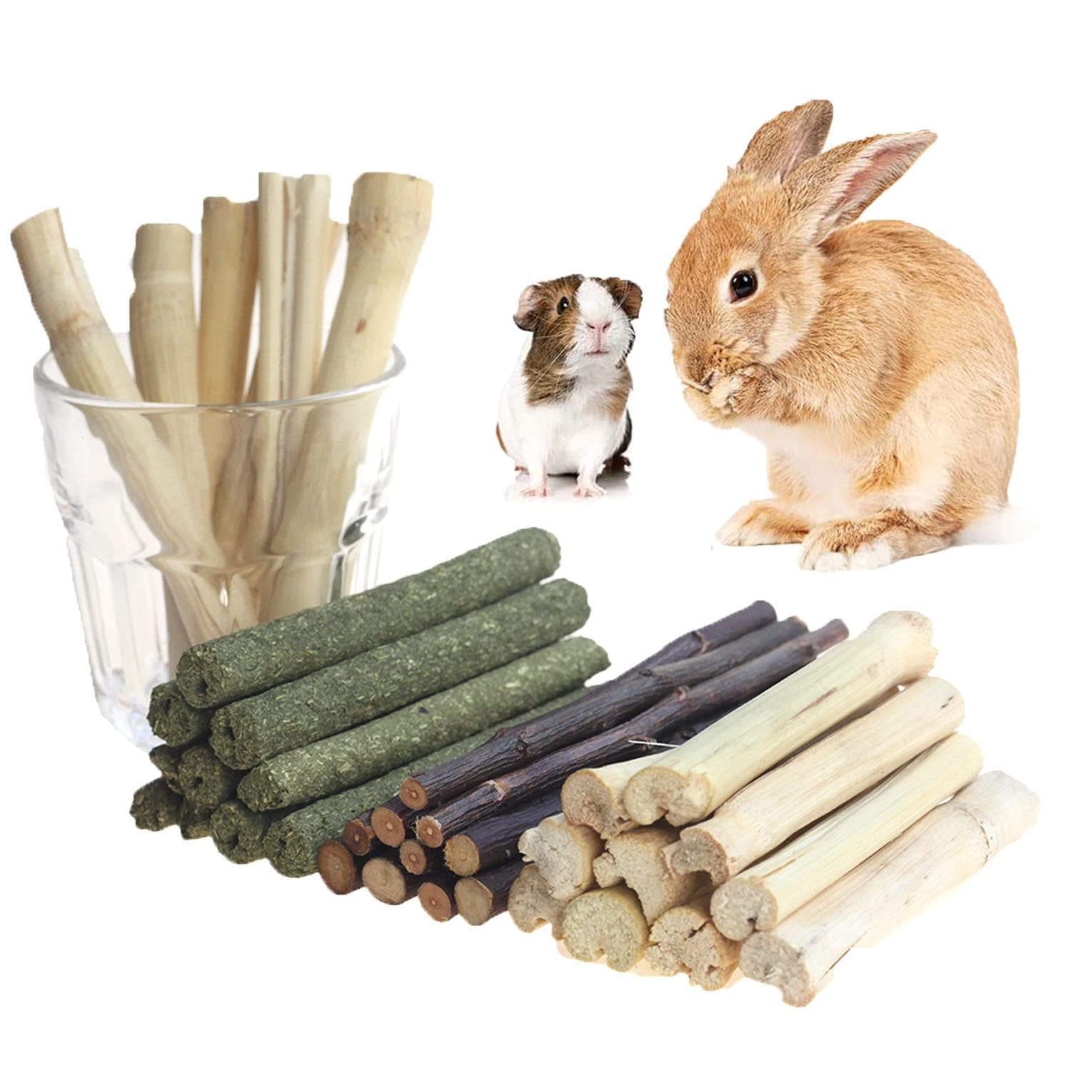 Dbeans Flourithing 300g Guinea Pig & Rabbit Chew Toys with Apple & Timothy Sticks - Prevent Overgrown Teeth with Sweet Bamboo Treats - Ideal Rabbit