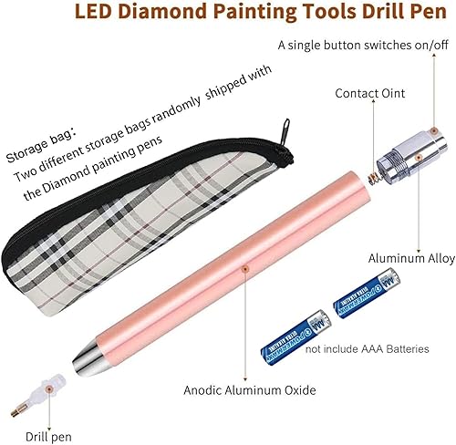 Miniatura 4 de VAVCASE Bolígrafo de pintura de diamante con luz – 3 piezas de herramientas de pintura de puntos de diamante – Herramientas de pintura de arte de