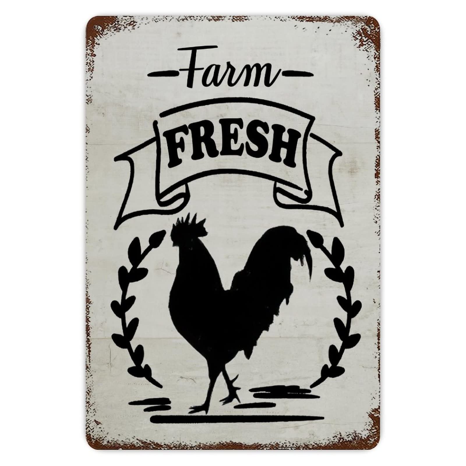 ENEDNATE Funny Vintage Metal Sign Farm Fresh Rooster Aluminum Sign 8x12 inch Metal Tin Sign Retro Wall Door Hanger Decor Sign