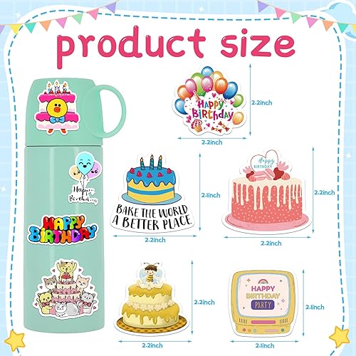 Miniatura 4 de JULBEAR Calcomanías de feliz cumpleaños, 200 calcomanías adhesivas de vinilo para adultos, adolescentes, niños, calcomanías de celebración para