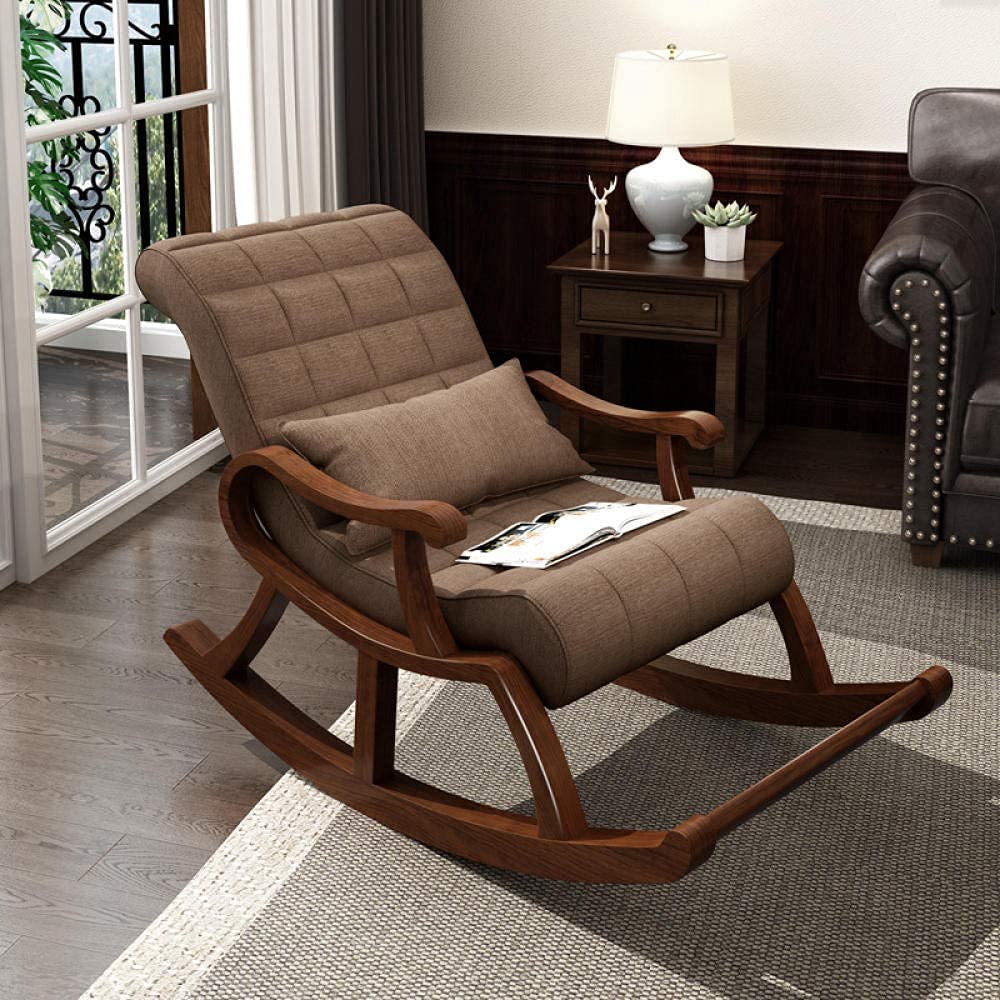 WOOD ART INDIA Teak Wood Modern Ergonomic Rocking Chair with Cushion (Brown)-image-43