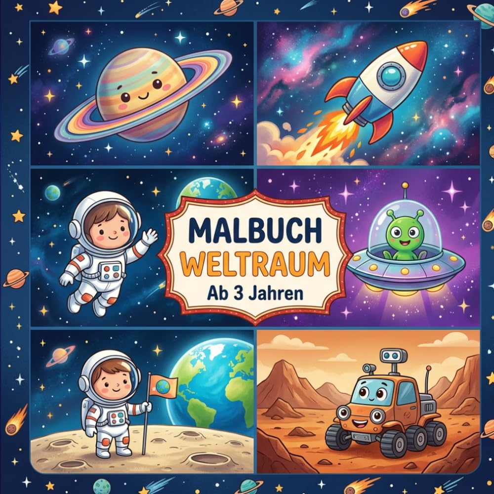 Malbuch Weltraum ab 3 Jahren: 40 einzigartige Ausmalbilder für kleine Astronauten. Planeten, Raketen, Astronauten und Aliens zum Ausmalen!: ... lernen mit Spass fuer Jungen und Maedchen