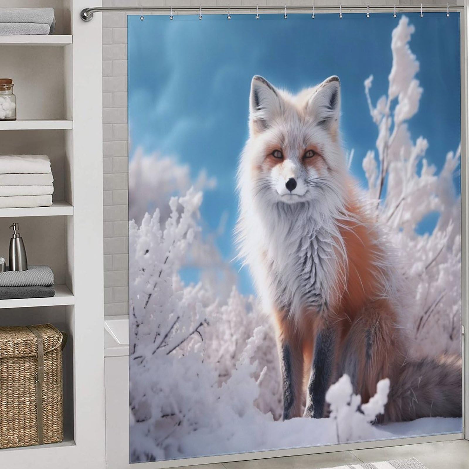 Rideau de douche renard pour créer une ambiance naturelle en salle de bain