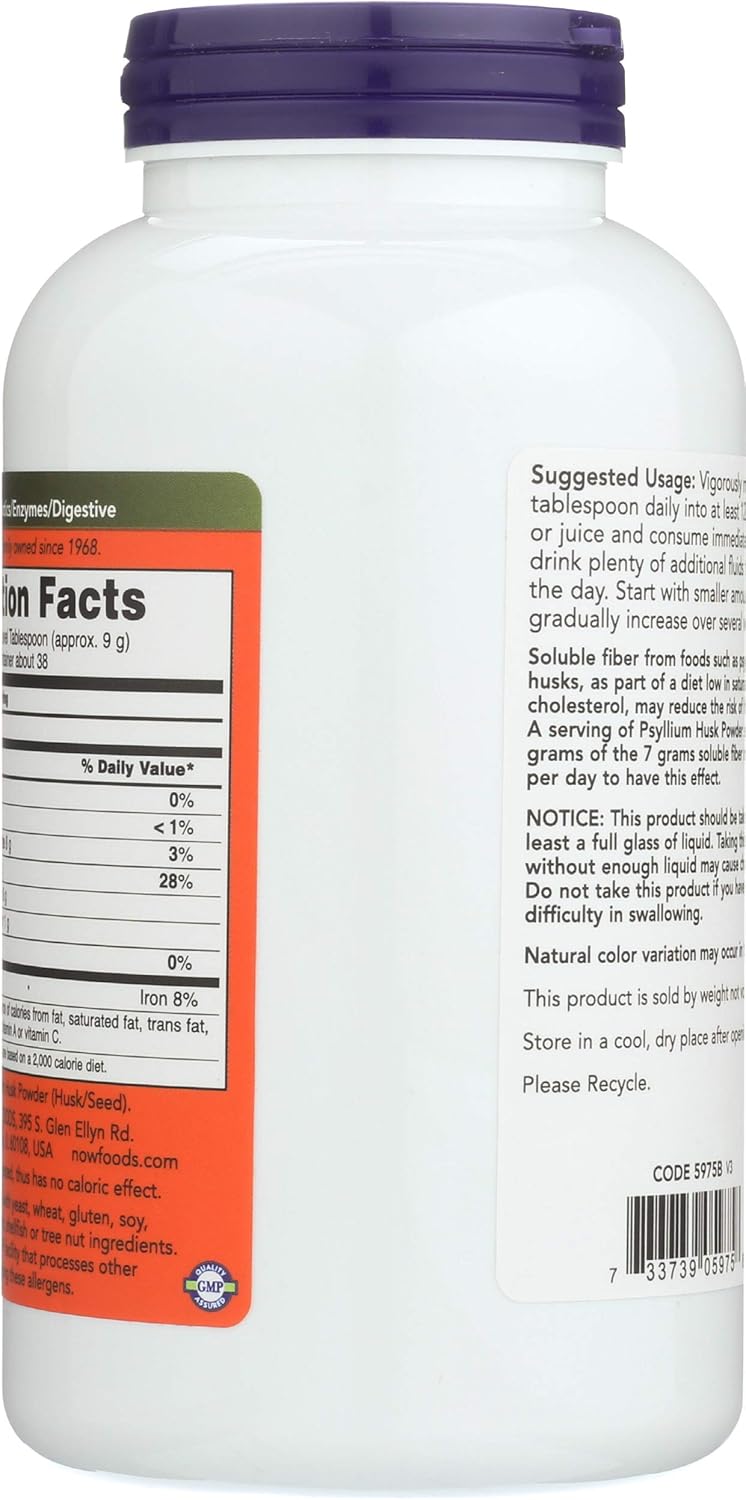 NOW Supplements, Psyllium Husk Powder, Non-GMO Project Verified, Soluble Fiber, 12-Ounce : Health & Household
