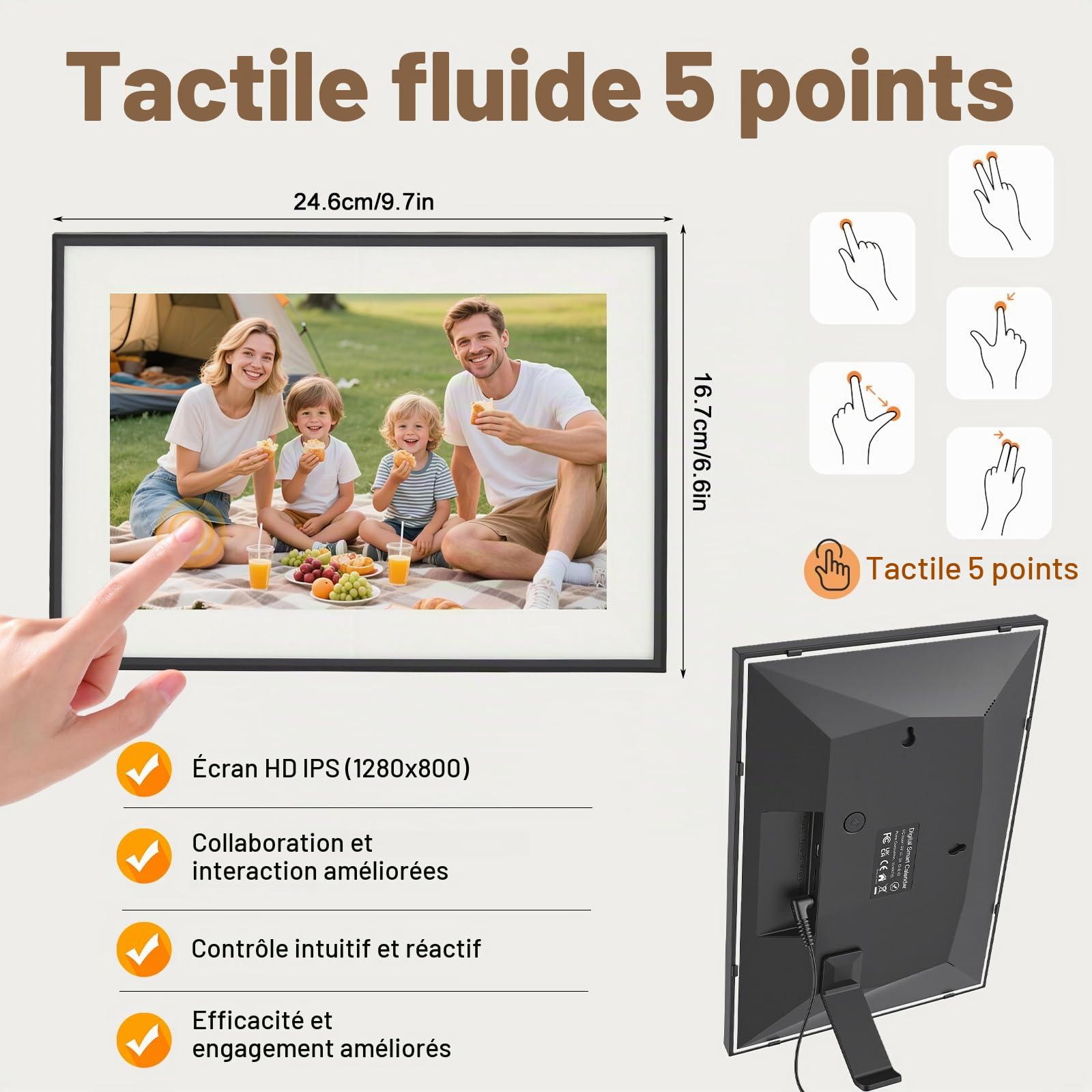 Calendrier Numérique 10,1" Écran Tactile – Organisateur Familial Central avec Synchronisation Wi-FI, Affichage Intelligent des Semaines, Repas, Agenda et Cadre Photo Numérique