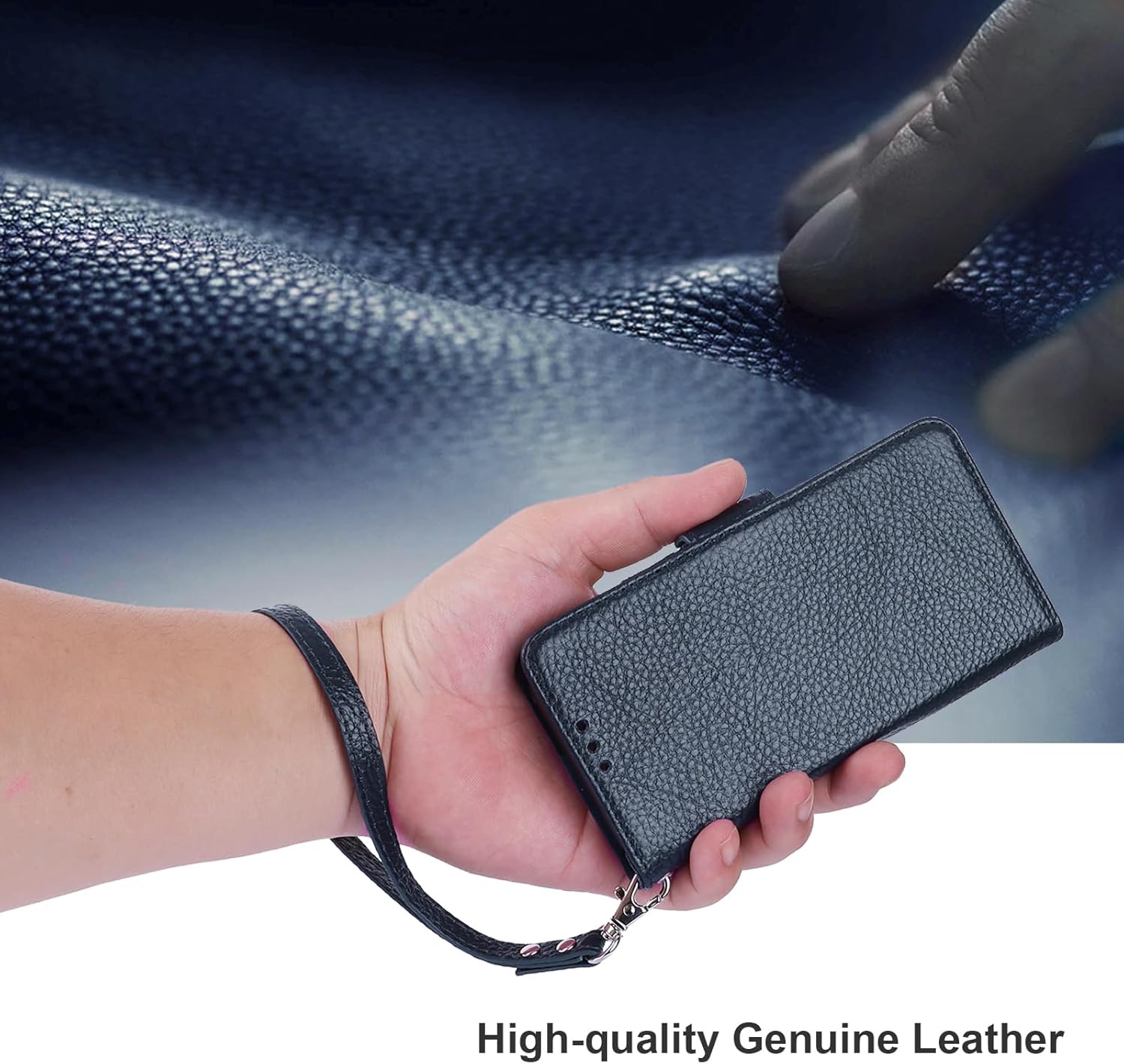 Bocasal Wallet Case for iPhone 15 5G, Genuine Leather Support Wireless Charging RFID Blocking Flip Case Card Slots Holder, Kickstand Book Folding Folio Cover with Wrist Strap 6.1 Inch (Royal Blue)