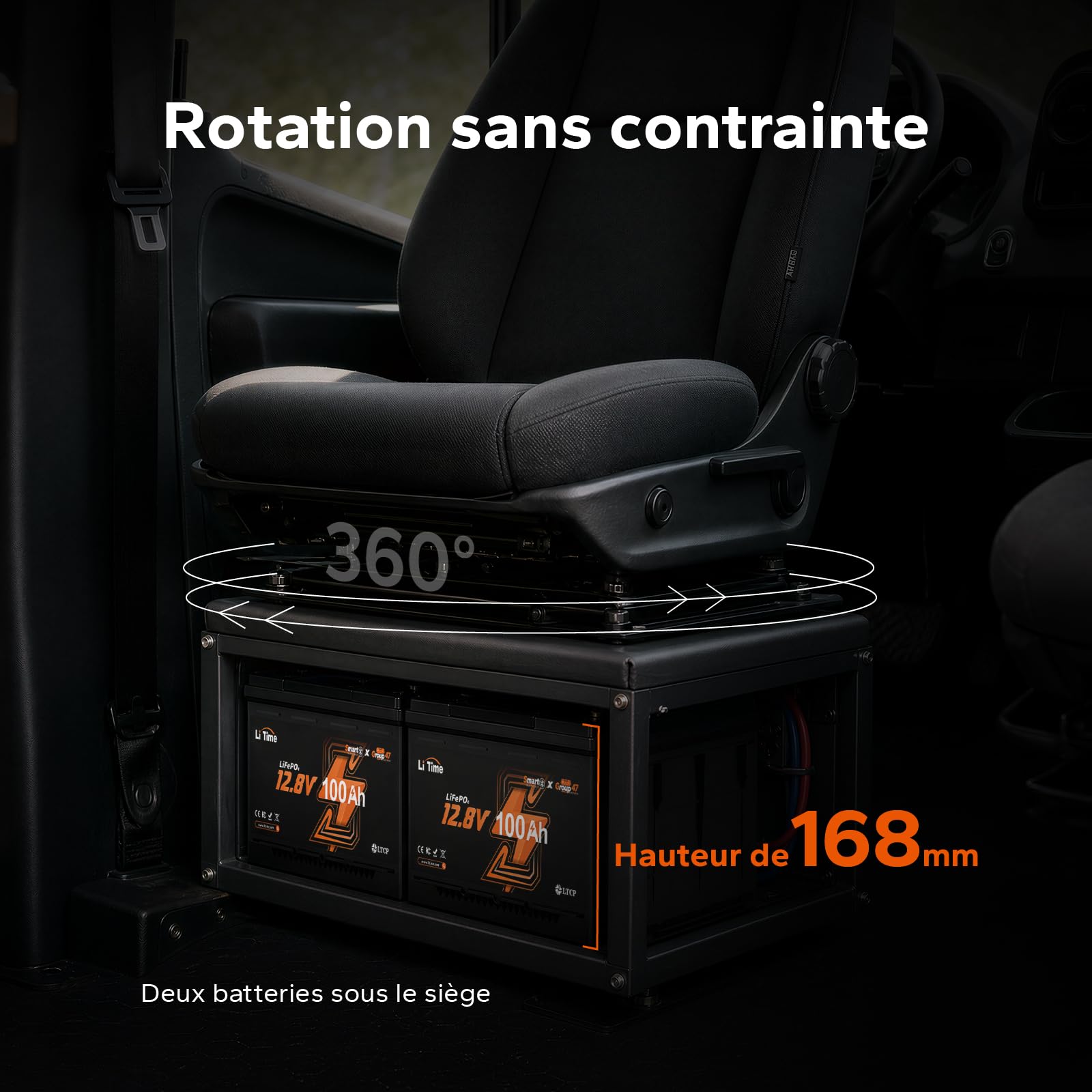 LiTime Batterie Lithium 12V 100Ah H168 LiFePO4 pour Camping-Cars et Fourgon | Bluetooth, 100A BMS, Max. 15000 Cycles, Énergie 1280Wh, IP65, Protection Anti-froid, pour Camper Van, Caravane, Bateaux