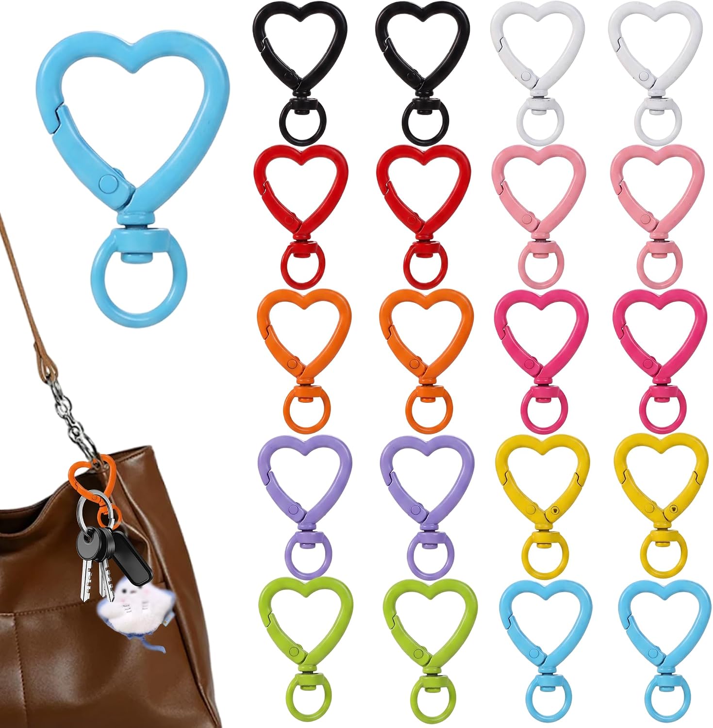 20Pcs Colorful Heart Lobster Clasps, Zinc Alloy 360° Swivel Spring Snap Hooks, Cute Heart Keychain Clips, DIY Craft Hardware Connectors for Keys, Bags, Purses, Jewelry Making, Gift Accessorie