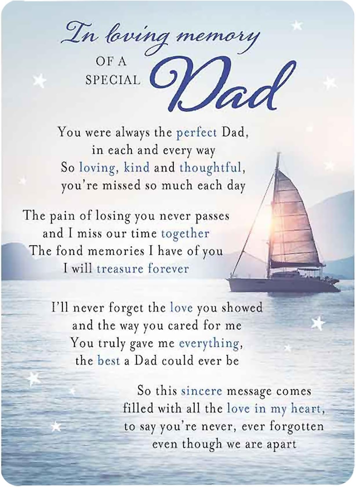 Graveside Memorial Card Remembrance Verse Plastic Coated Grave Graveside Card - 120 x 165 mm - Special Dad 0905